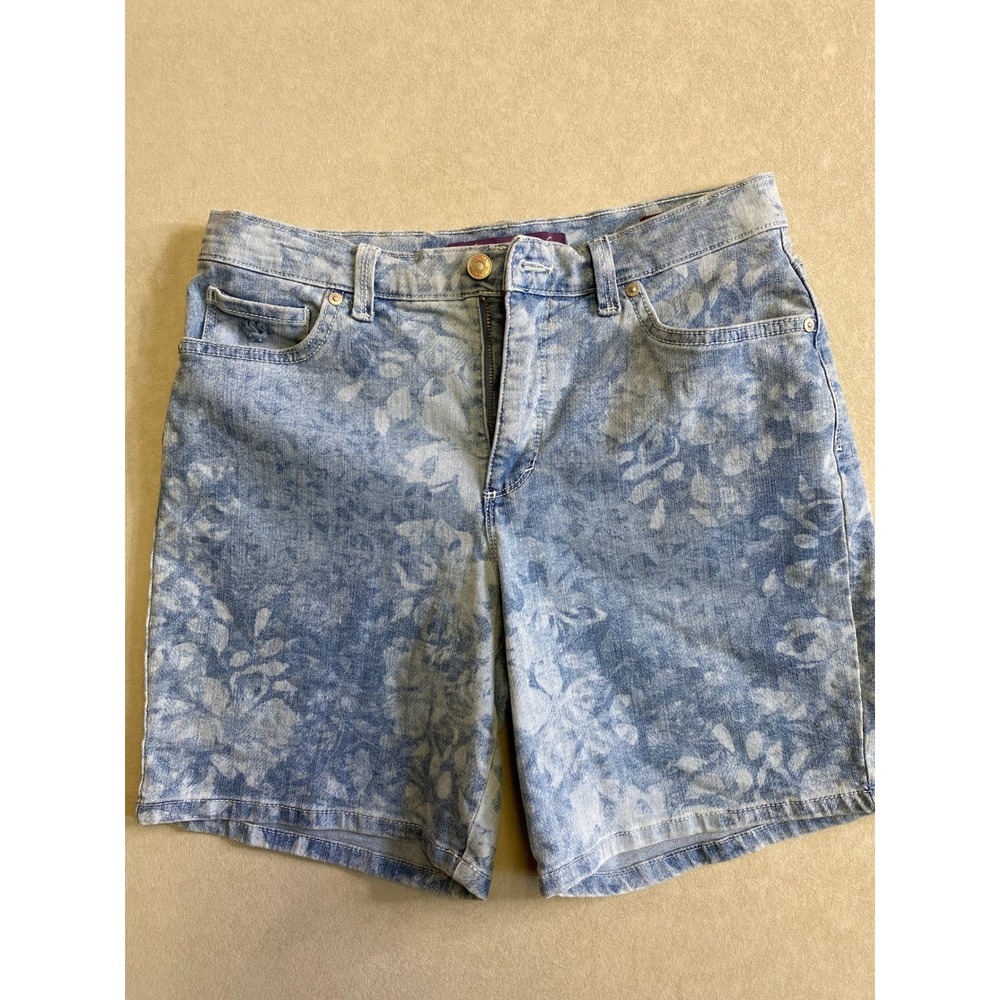 Gloria Vanderbilt Amanda Floral Denim Shorts Light Blue Wash Womens 6 High Rise